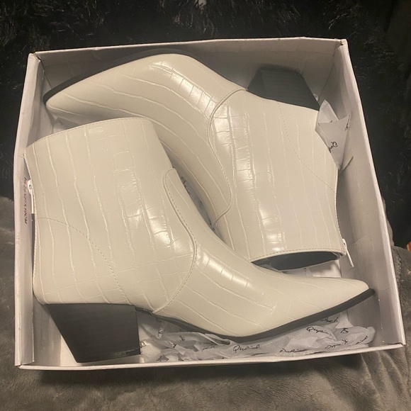 Shoes - White Patent Croc Boots